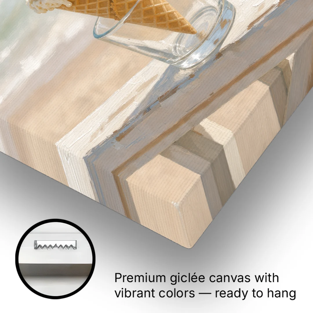 Summer Wall Art Strawberry Vanilla Cone on the Boardwalk - Canvas Wall Art - Gallery Wrap Corner