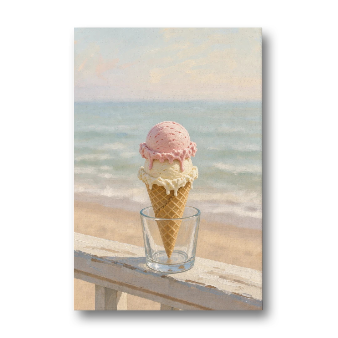 Summer Wall Art Strawberry Vanilla Cone on the Boardwalk - Canvas Wall Art - Front