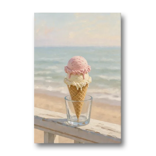 Summer Wall Art Strawberry Vanilla Cone on the Boardwalk - Canvas Wall Art - Front