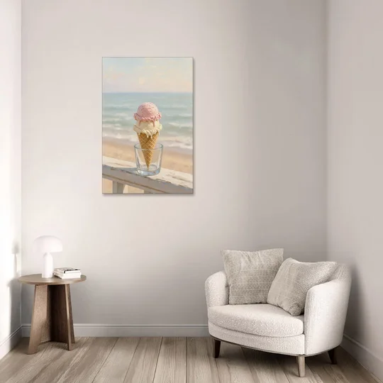 Summer Wall Art Strawberry Vanilla Cone on the Boardwalk - Canvas Wall Art - Sofa - 24x36