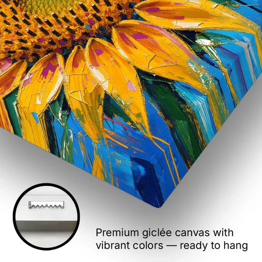 Sunflower and Bee in Bold Color for the Kitchen - Canvas Wall Art - Gallery Wrap Corner