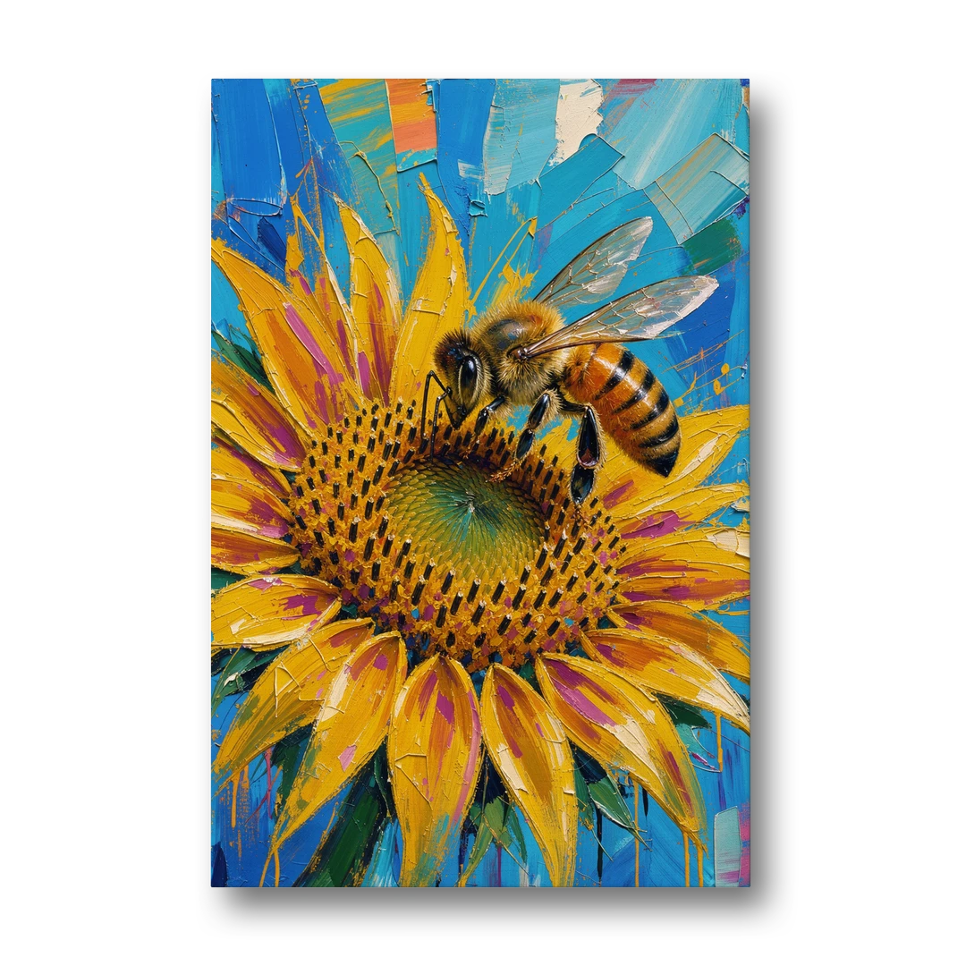 Sunflower and Bee in Bold Color for the Kitchen - Canvas Wall Art - Front