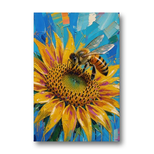 Sunflower and Bee in Bold Color for the Kitchen - Canvas Wall Art - Front