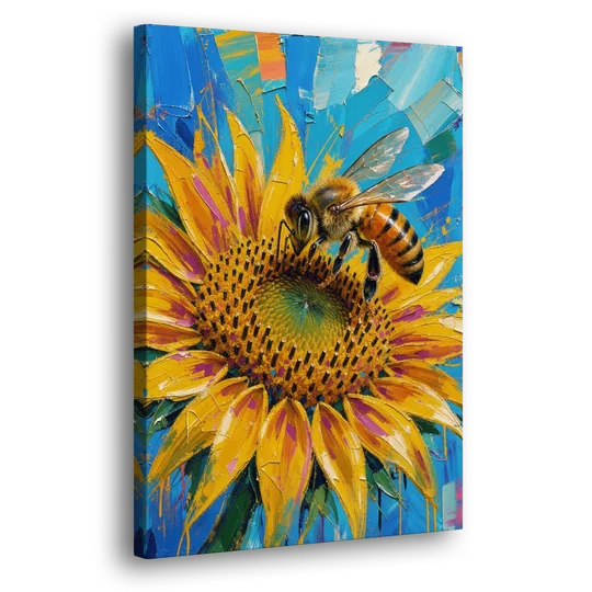 Sunflower and Bee in Bold Color for the Kitchen - Canvas Wall Art - Side