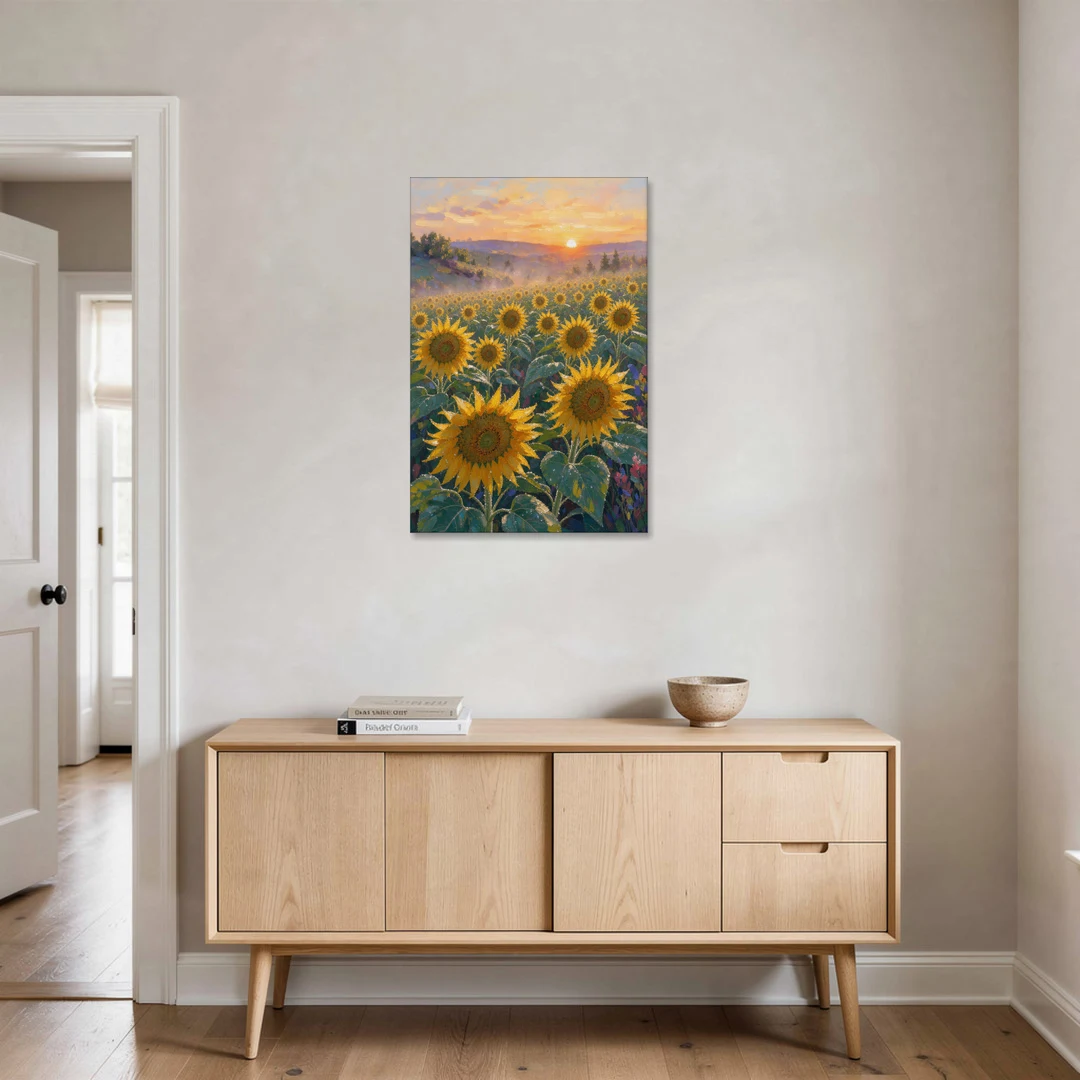 Sunflower Field Canvas at Dewy Sunrise - Canvas Wall Art - Coffee Table - 24x36