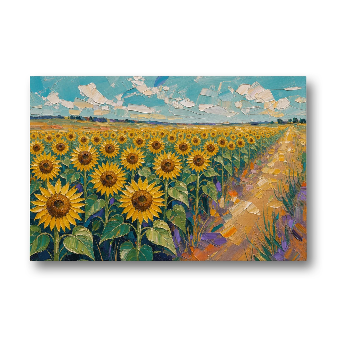 Sunflower Field Painting Under a Turquoise Sky - Canvas Wall Art - Front