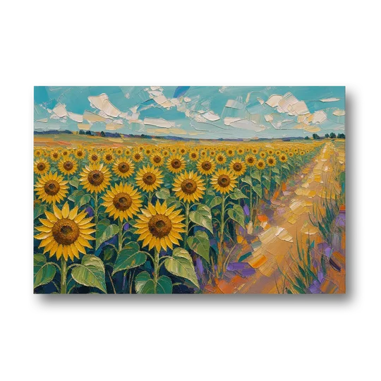 Sunflower Field Painting Under a Turquoise Sky - Canvas Wall Art - Front