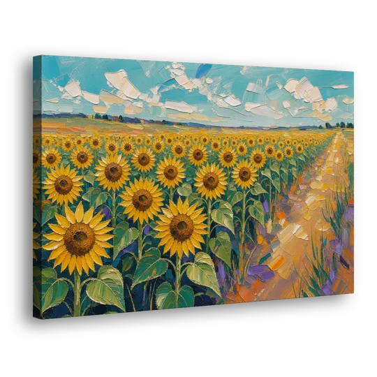 Sunflower Field Painting Under a Turquoise Sky - Canvas Wall Art - Side