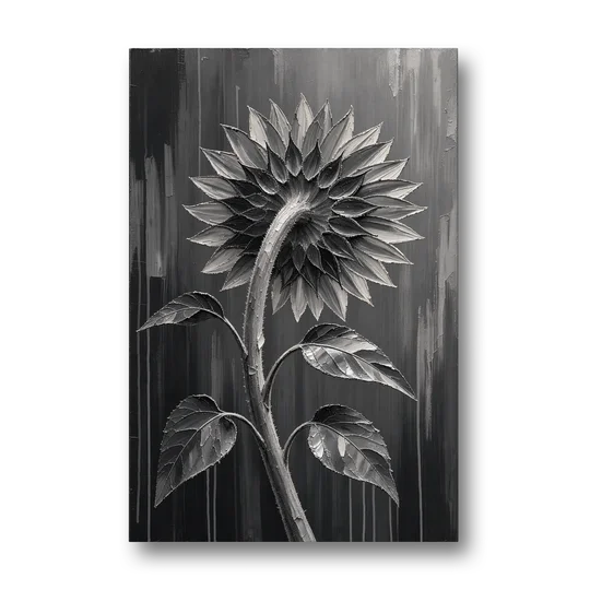 Sunflower From Behind in Silver Impasto - Canvas Wall Art - Front
