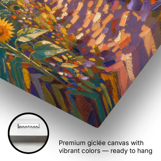 Sunflower Impressionist Painting of the Violet Path - Canvas Wall Art - Gallery Wrap Corner