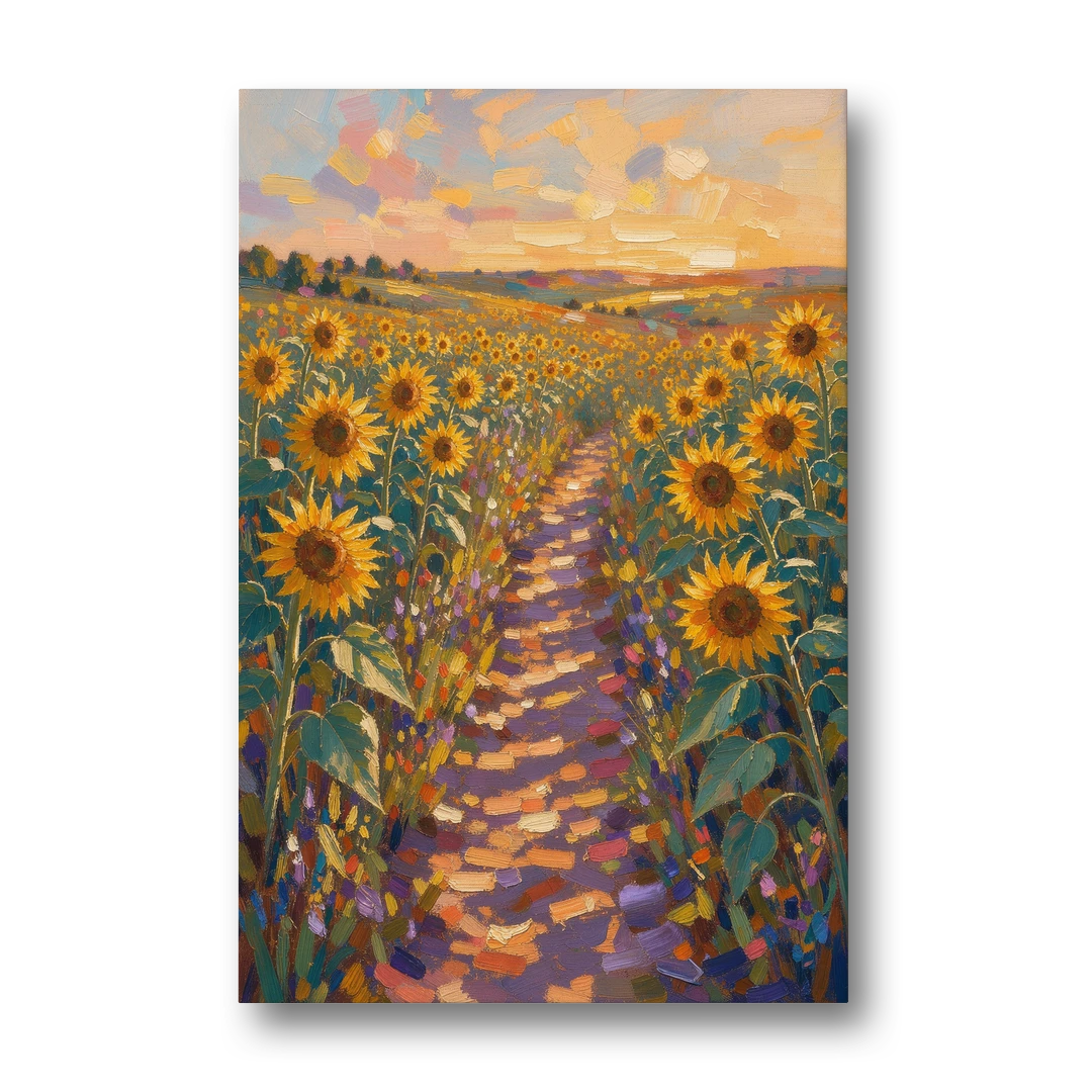 Sunflower Impressionist Painting of the Violet Path - Canvas Wall Art - Front