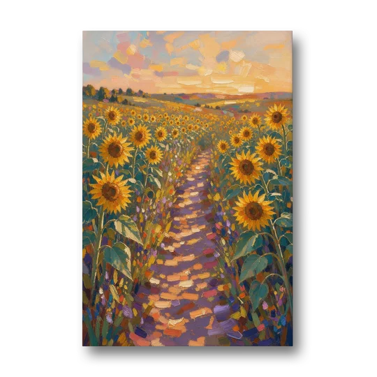 Sunflower Impressionist Painting of the Violet Path - Canvas Wall Art - Front