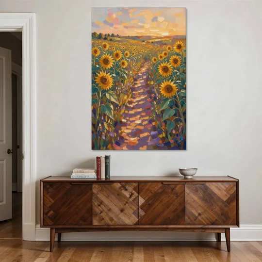 Sunflower Impressionist Painting of the Violet Path - Canvas Wall Art - Coffee Table - 40x60