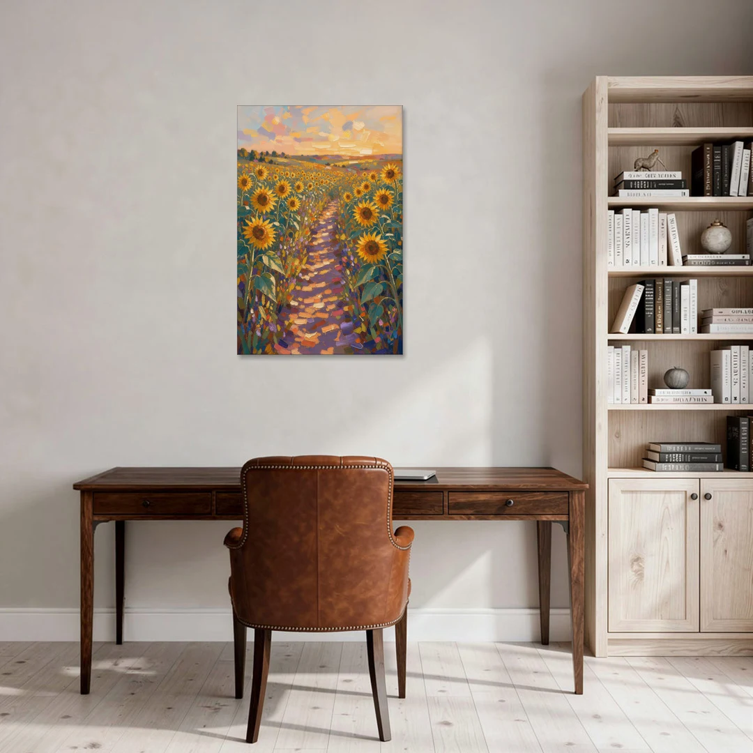 Sunflower Impressionist Painting of the Violet Path - Canvas Wall Art - Office - 24x36