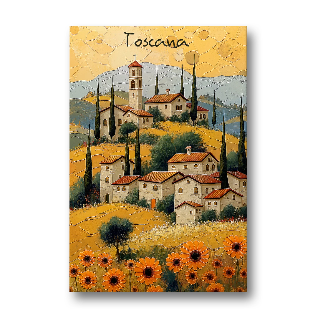 Sunflower Painting of a Tuscan Hill Town - Canvas Wall Art - Front
