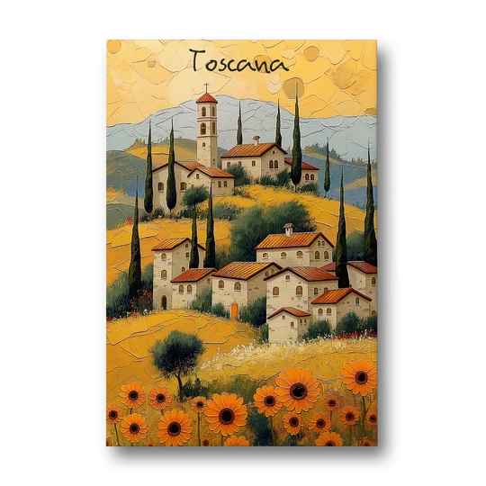 Sunflower Painting of a Tuscan Hill Town - Canvas Wall Art - Front