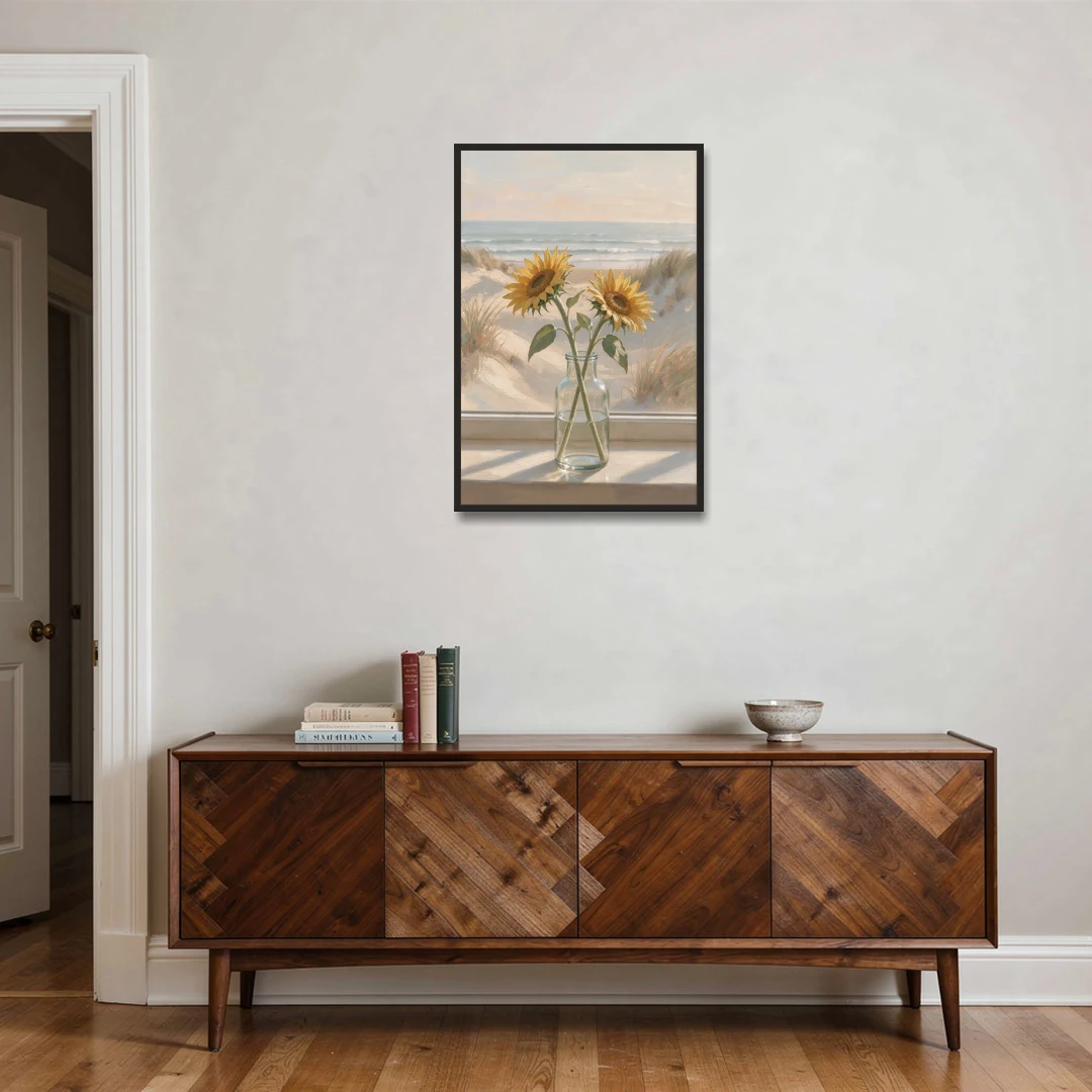 Sunflower Pair in Glass by the Dunes for the Bathroom - Black Framed Canvas Wall Art - Coffee Table - 24x36