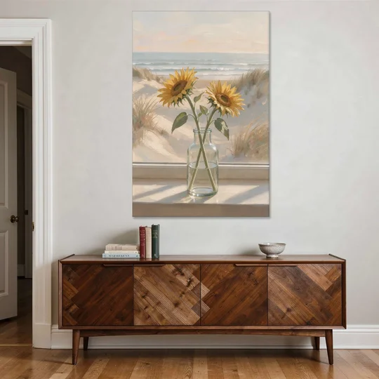 Sunflower Pair in Glass by the Dunes for the Bathroom - Canvas Wall Art - Coffee Table - 40x60