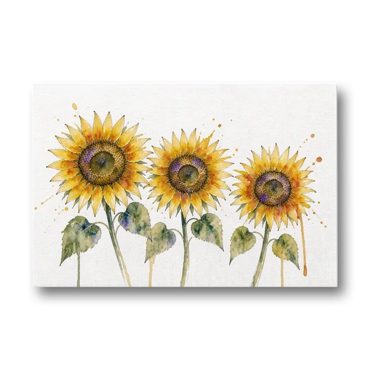 Sunflower Watercolor Painting with Amber Splashes - Canvas Wall Art - Front
