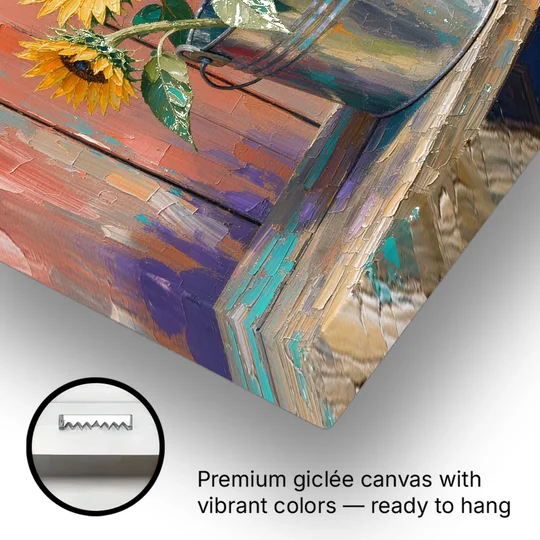 Rustic Sunflowers in a Tin Bucket - Canvas Wall Art - Gallery Wrap Corner