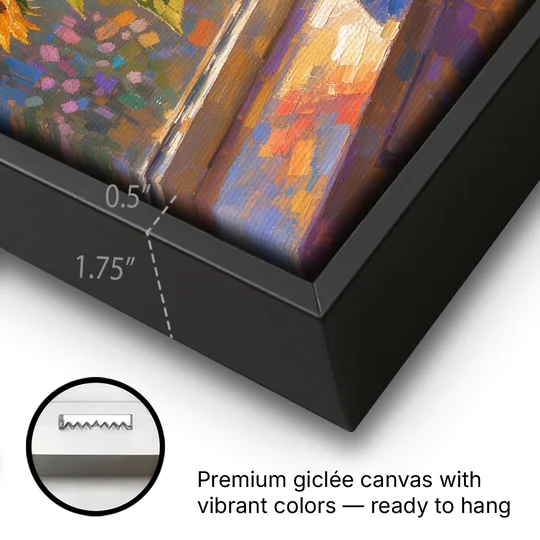 Sunflowers in Vase Painting by the Window - Black Framed Canvas Wall Art - Gallery Wrap Corner