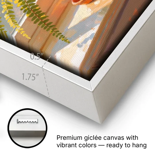 Sunlit Boston Fern in a Terracotta Pot - White Framed Canvas Wall Art - Gallery Wrap Corner