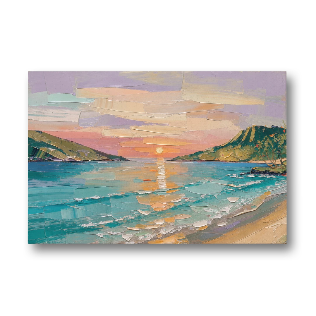 Sunrise Bay Between Sage Green Headlands - Canvas Wall Art - Front