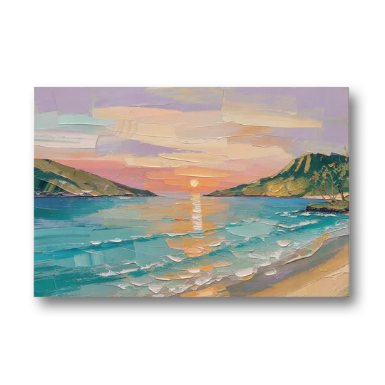 Sunrise Bay Between Sage Green Headlands - Canvas Wall Art - Front