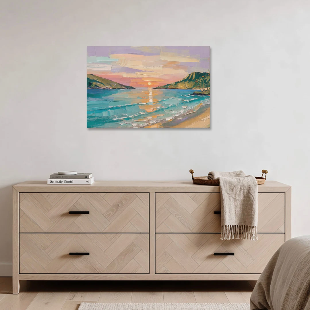 Sunrise Bay Between Sage Green Headlands - Canvas Wall Art - Coffee Table - 36x24