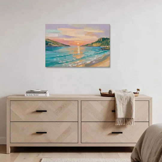 Sunrise Bay Between Sage Green Headlands - Canvas Wall Art - Coffee Table - 36x24