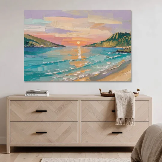 Sunrise Bay Between Sage Green Headlands - Canvas Wall Art - Coffee Table - 60x40