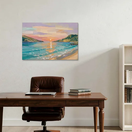 Sunrise Bay Between Sage Green Headlands - Canvas Wall Art - Office - 36x24