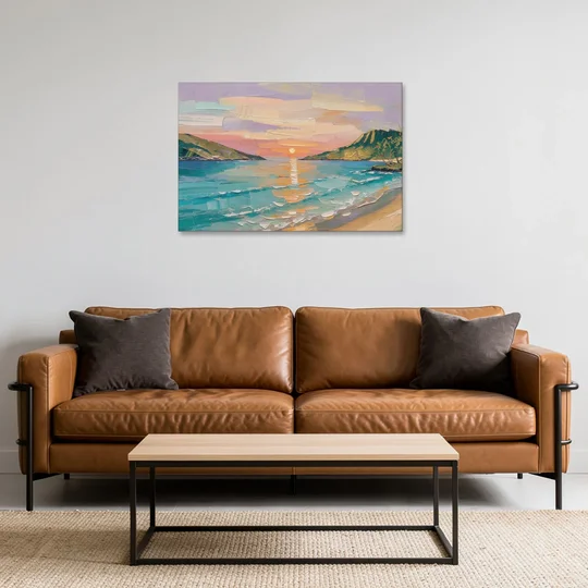 Sunrise Bay Between Sage Green Headlands - Canvas Wall Art - Sofa - 36x24