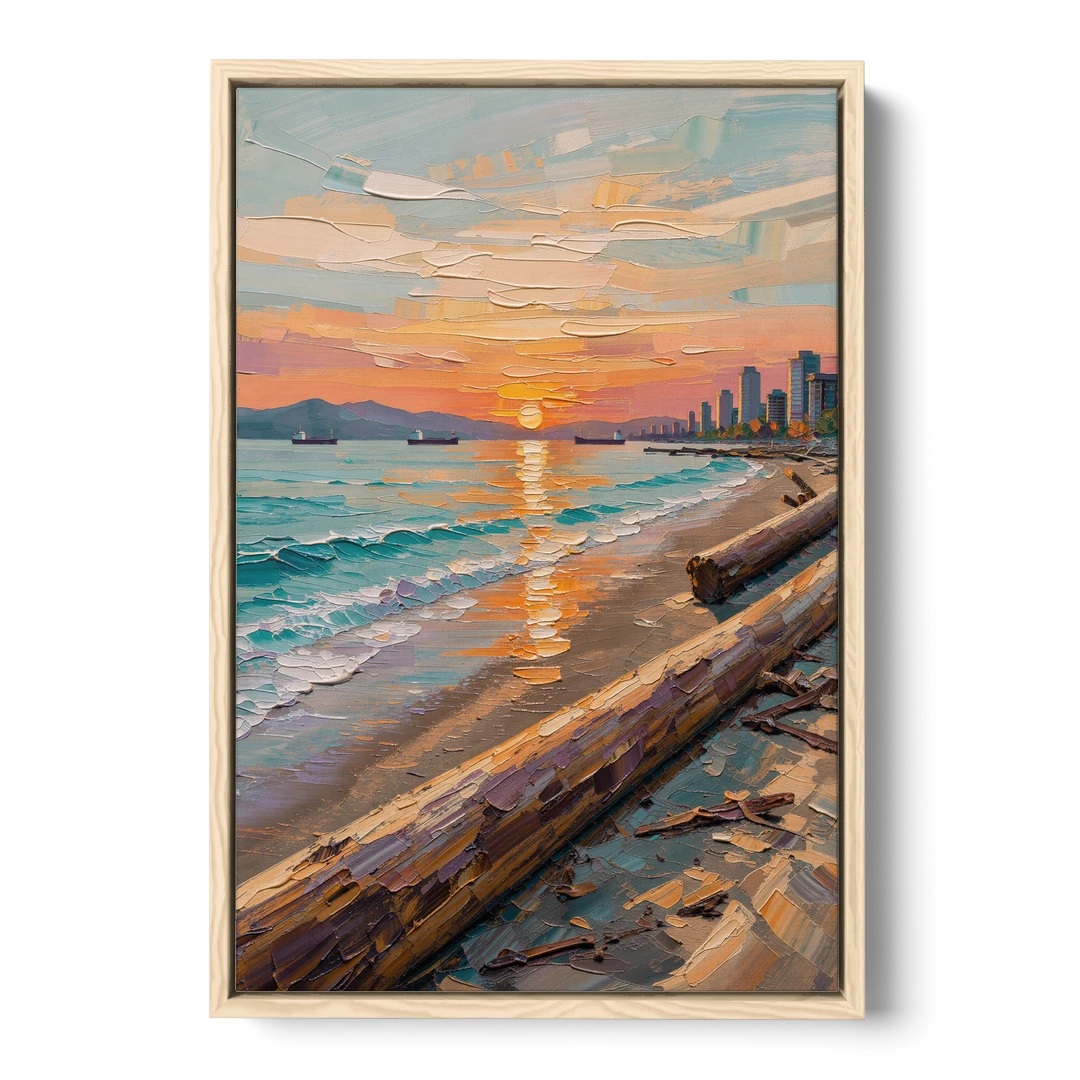 Sunset Beach Vancouver - Oak Framed Canvas Wall Art - Front