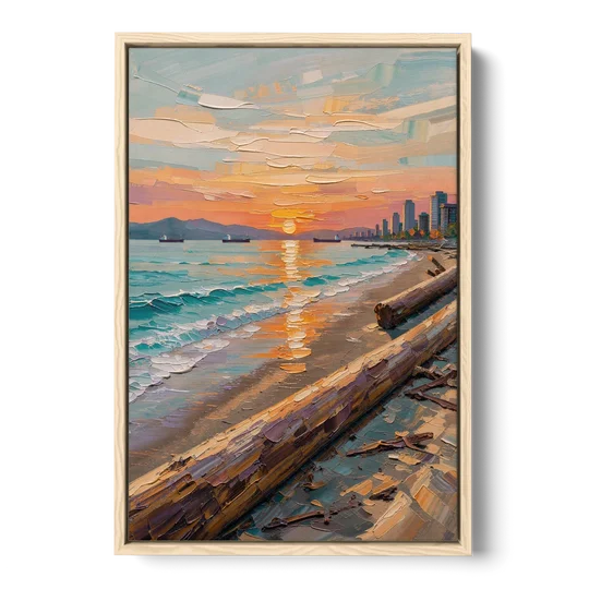 Sunset Beach Vancouver - Oak Framed Canvas Wall Art - Front