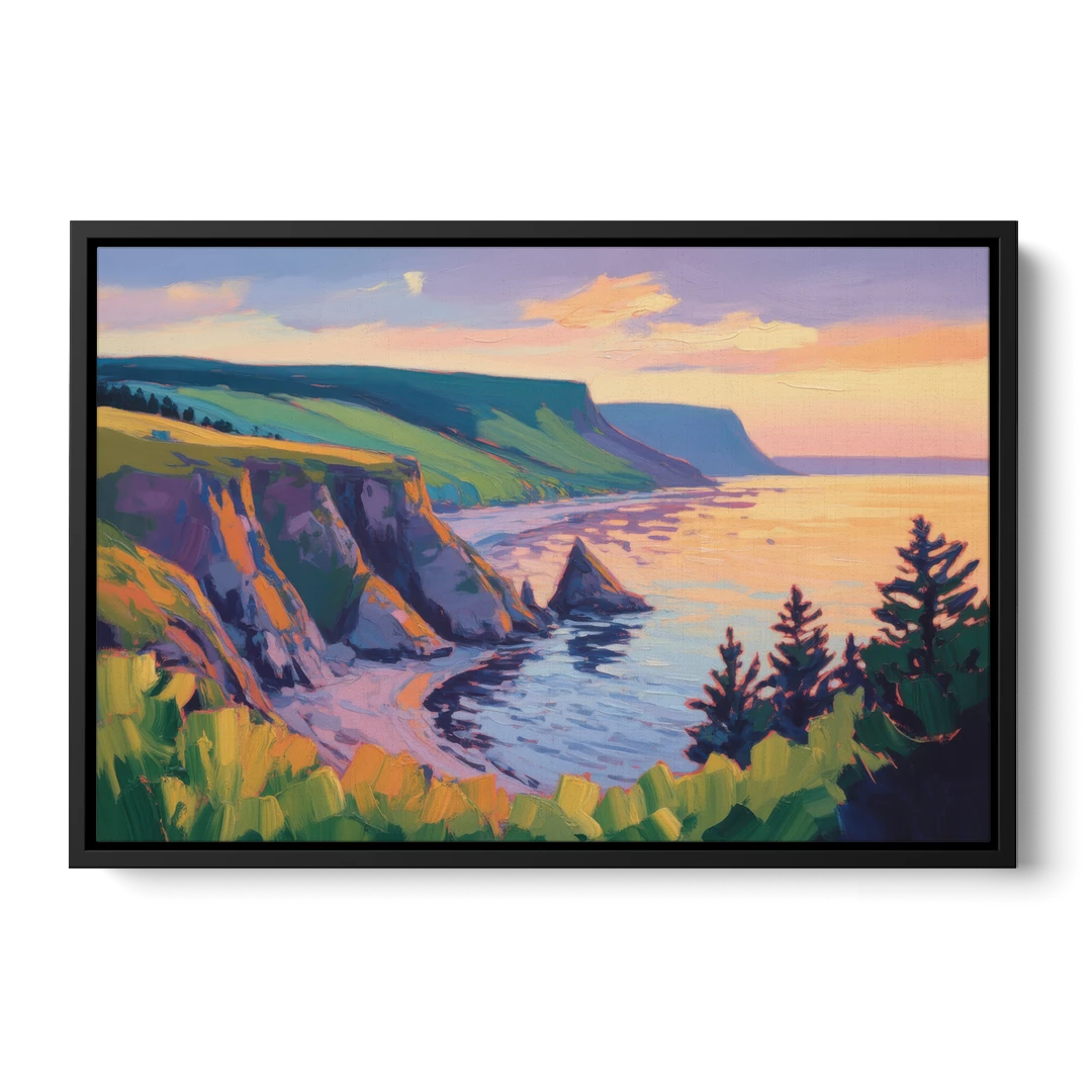 Sunset Over Cape Breton - Black Framed Canvas Wall Art - Front