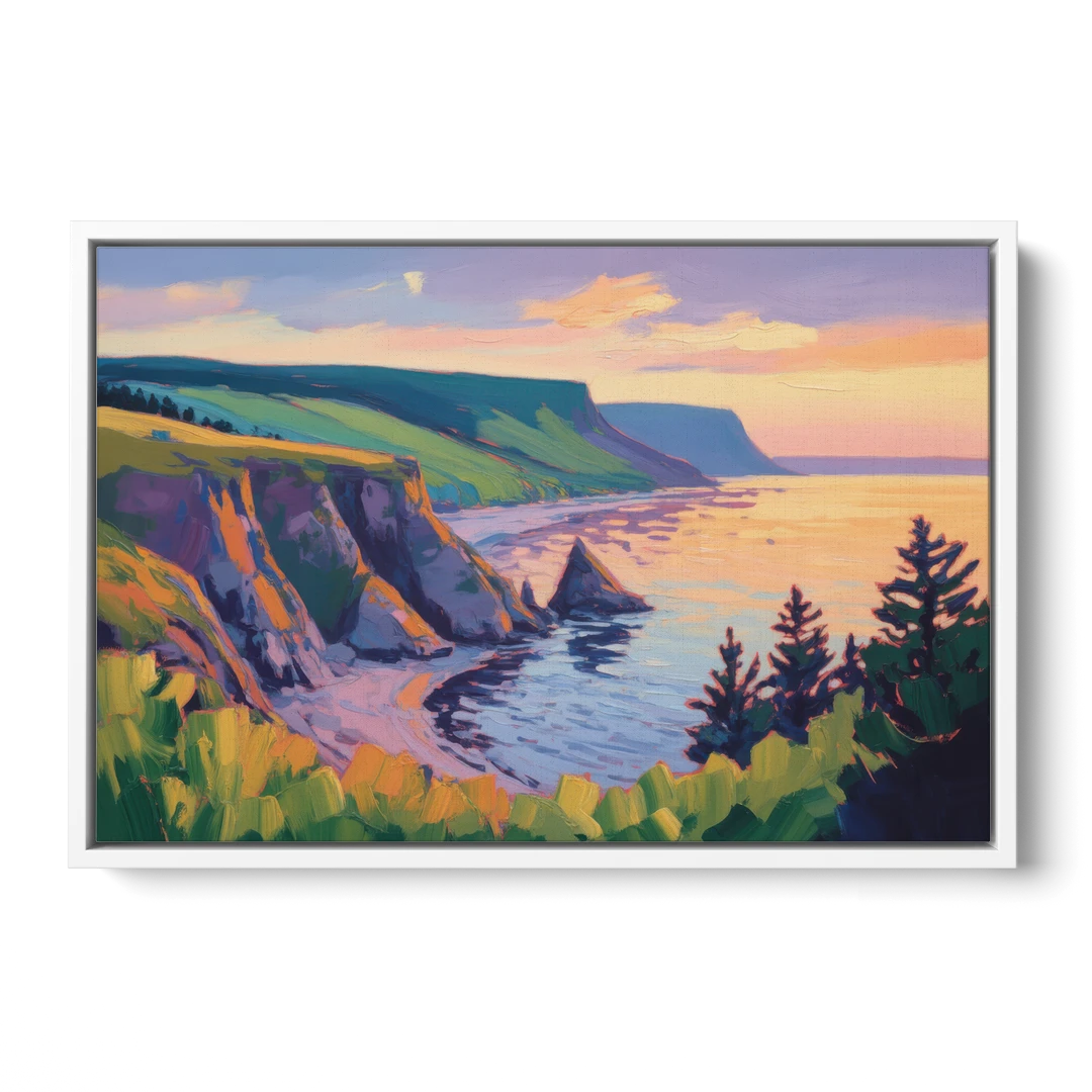 Sunset Over Cape Breton - White Framed Canvas Wall Art - Front
