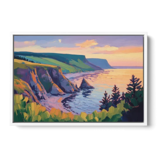 Sunset Over Cape Breton - White Framed Canvas Wall Art - Front