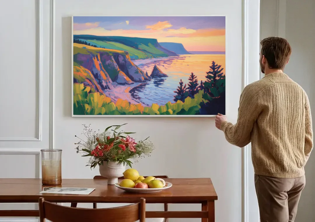Sunset Over Cape Breton canvas wall art above a dining table