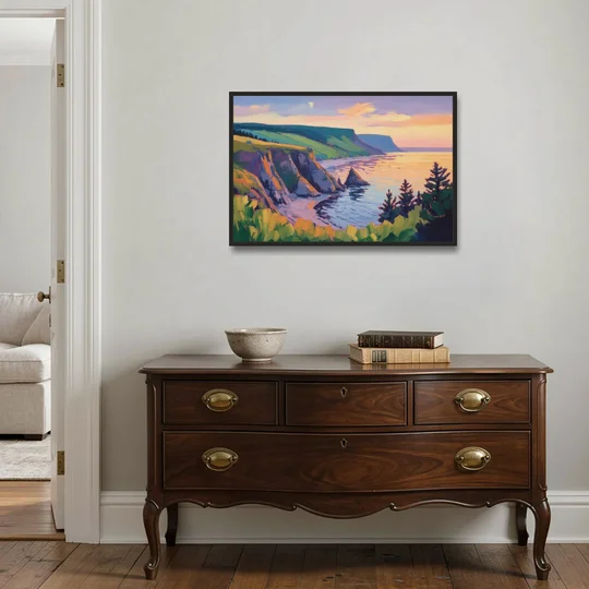 Sunset Over Cape Breton - Black Framed Canvas Wall Art - Coffee Table - 36x24