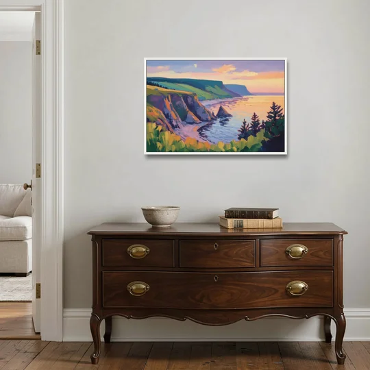 Sunset Over Cape Breton - White Framed Canvas Wall Art - Coffee Table - 36x24