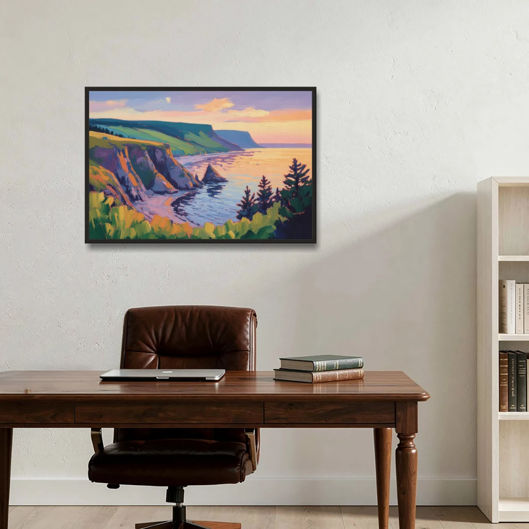 Sunset Over Cape Breton - Black Framed Canvas Wall Art - Office - 36x24