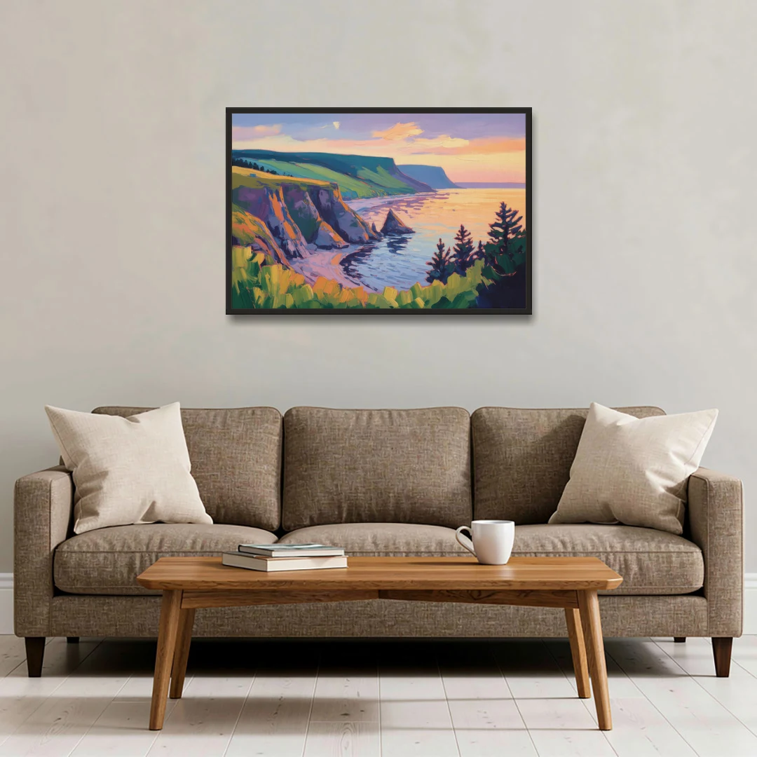 Sunset Over Cape Breton - Black Framed Canvas Wall Art - Sofa - 36x24