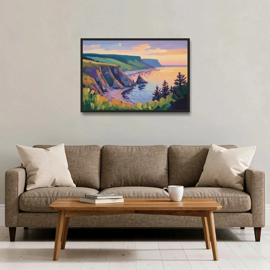 Sunset Over Cape Breton - Black Framed Canvas Wall Art - Sofa - 36x24