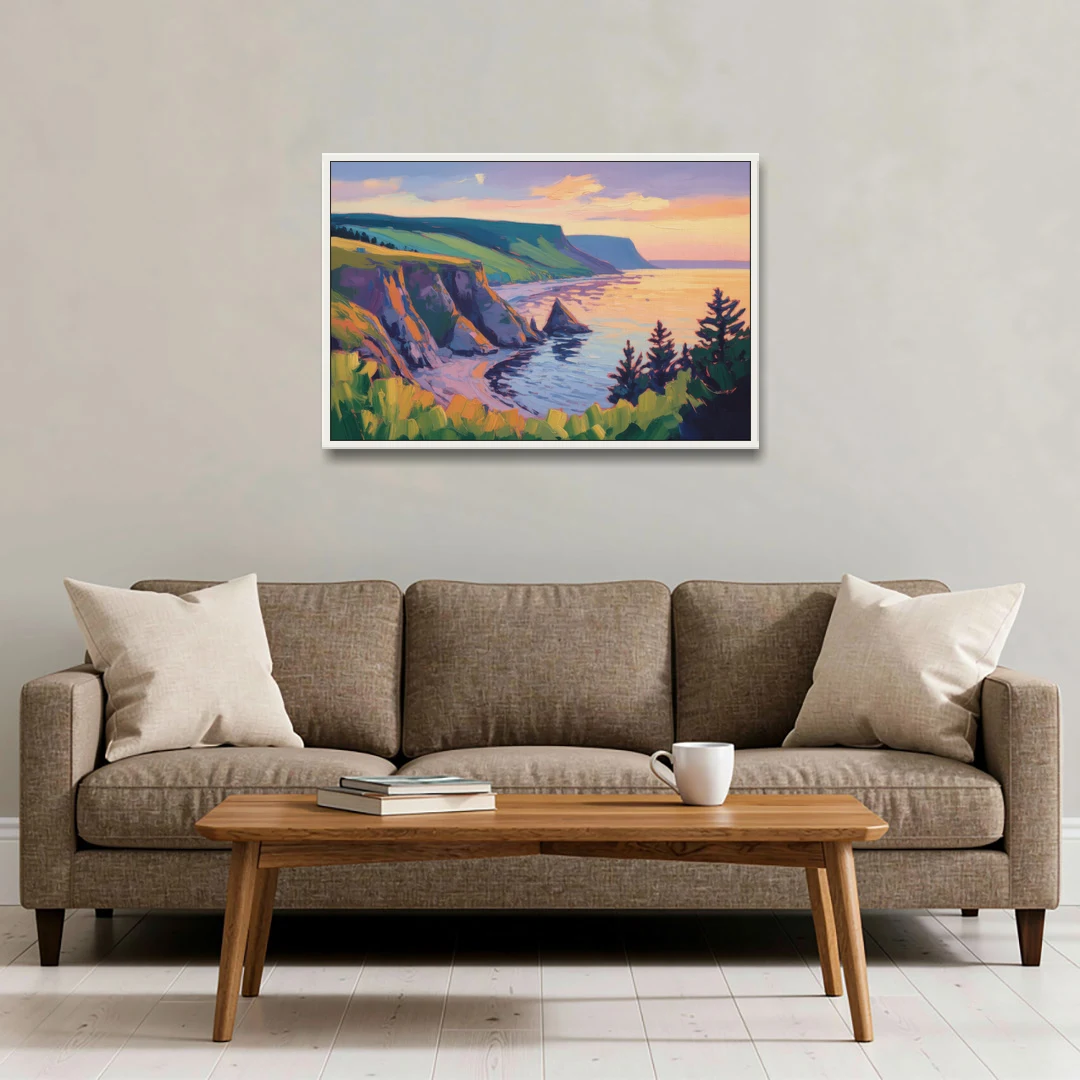 Sunset Over Cape Breton - White Framed Canvas Wall Art - Sofa - 36x24
