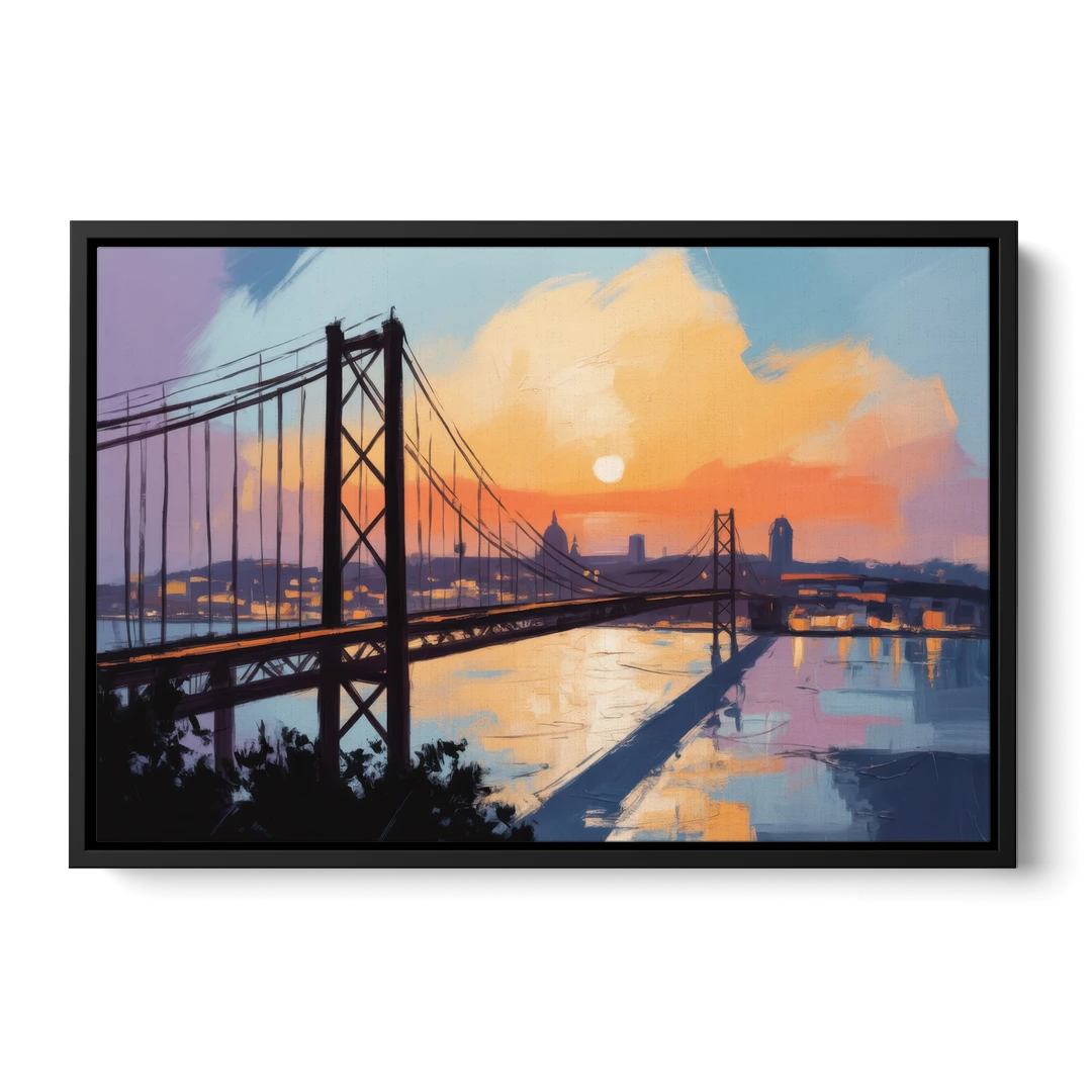 Sunset Over Lisbon - Black Framed Canvas Wall Art - Front