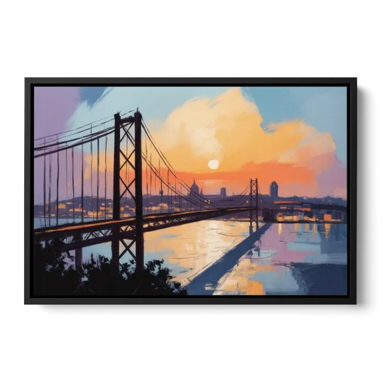Sunset Over Lisbon - Black Framed Canvas Wall Art - Front
