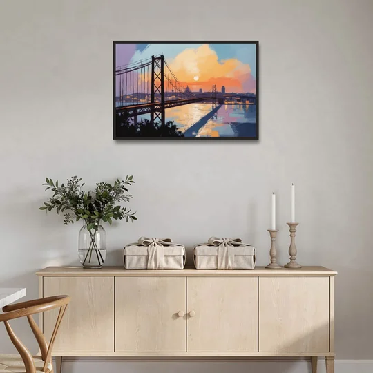 Sunset Over Lisbon - Black Framed Canvas Wall Art - Coffee Table - 36x24