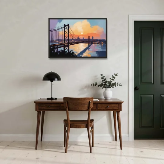 Sunset Over Lisbon - Black Framed Canvas Wall Art - Office - 36x24