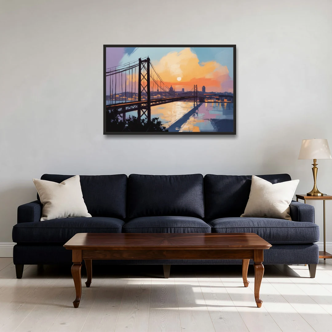 Sunset Over Lisbon - Black Framed Canvas Wall Art - Sofa - 36x24